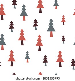 Minimalistic Winter Trees Seamless Pattern. Christmas Wrapping Papper With Cute Illustrations