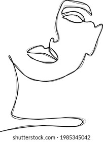 Minimalistic woman face silhouette vector illustration. Black and white. White background. One line drawing.