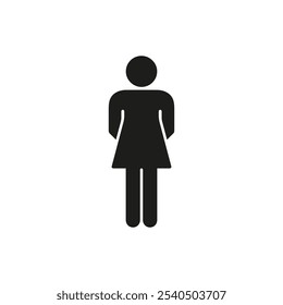 Minimalistic Woman Figure Black Pictogram. Simple Female Human Pose Silhouette Icon. Person Standing Glyph Sign. Isolated Vector Illustration.