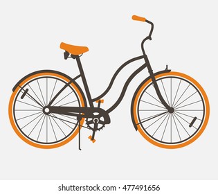 Minimalistic Woman flat bicycle illustration; Vector retro flat illustration of bicycle for girl isolated; 