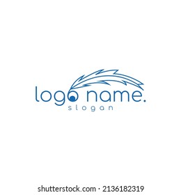 Minimalistic wordmark logo with bird feather logo template. Vector illustration