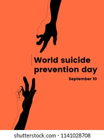 Minimalistic World Suicide Prevention Day (September 10) Illustration With Two Hands, Moving Towards Each Other. Colorful Vector Illustration For Web And Printing.
