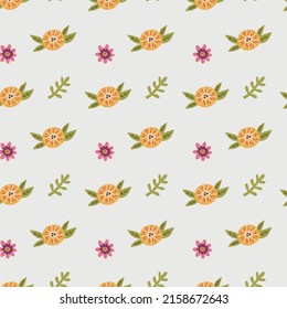Minimalistic yellow flowers with twigs pattern. Botanical nature flower background hand drawn doodle naive vector art. Cute digital paper fabric textile wallpaper 
