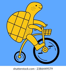 Minimalistic yellow turtle on a blue background.