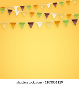 Minimalistic yellow vector abstract background with party flags buntings perfect for birthday greeting invitation cards design