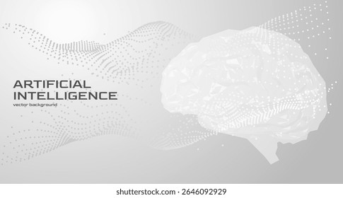 Minimalistic yet complex brain grayscale map with floating particles, representing cognitive computing and deep learning algorithms. Suitable for fintech dashboards or psychology blogs.