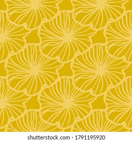 Minimalisticseamless floral pattern. Hand drawn contoured silhouettes on yellow background. Designed for wallpaper, textile, wrapping paper, fabric print. Vector illustration.
