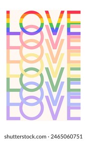 Minimalists abstract geometric poster for Pride Month with multicolored typography Love. Template for card, invitation, flyer, banner, cover