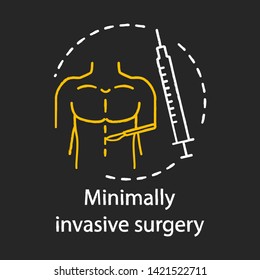 Minimally invasive surgery chalk icon. Small incisions. Endoscope camera. Safe surgical techniques. Plastic surgery. Medical instruments. Isolated vector chalkboard illustration