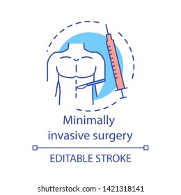 Minimally invasive surgery concept icon. Endoscope camera. Safe surgical techniques. Small incisions idea thin line illustration. Vector isolated outline drawing. Editable stroke