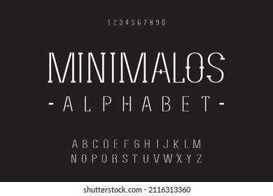 Minimalos Thin minimalist font English alphabet creative letters, numbers.Minimal modern alphabetic typography.Minimalistic technology electronic digital font.Vector illustration.Lettering Uppercase