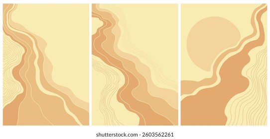 minimaltic abstract japanese landscape on light background in pastel yellow colours	