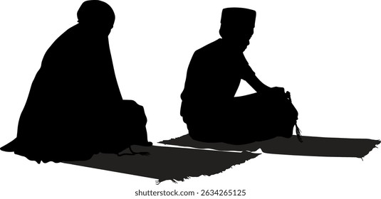 Minimanis vector silhouette of a muslim couple praying together