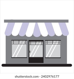 
The minimarket is gray with two windows and one door with glass and the roof of the minimarket is gray and white and under the minimarket there is a 