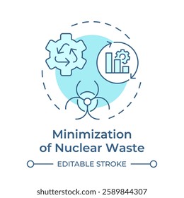 Minimization of nuclear waste soft blue concept icon. Reducing amount and hazard of radioactive materials. Round shape line illustration. Abstract idea. Graphic design. Easy to use in article