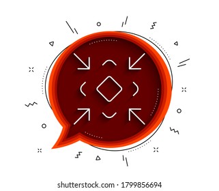 Minimizar el icono de la línea de flecha. Burbuja de chat con sombra. Símbolo de pantalla pequeña. Minimizar el signo de navegación. Icono de minimización de línea delgada. Vector