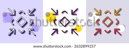 Minimize arrow line icon. Halftone dotted pattern. Gradient icon with grain shadow. Small screen symbol. Minimise Navigation sign. Line minimize icon. Various designs. Vector