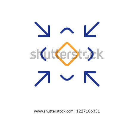 Minimize arrow line icon. Small screen symbol. Minimise Navigation sign. Colorful outline concept. Blue and orange thin line color icon. Minimize Vector