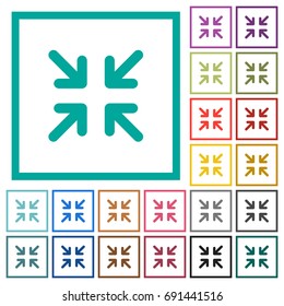 Minimize arrows flat color icons with quadrant frames on white background