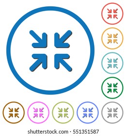 Minimize arrows flat color vector icons with shadows in round outlines on white background