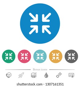 Minimize arrows flat white icons on round color backgrounds. 6 bonus icons included.