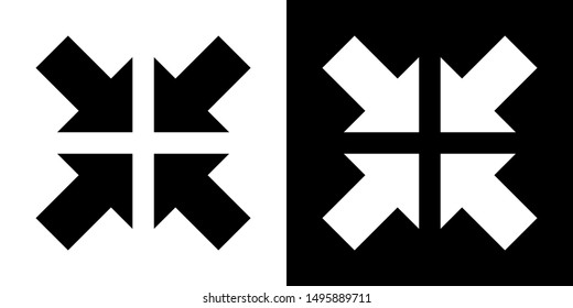 Minimize Arrows. Glyph Icon in White and Black Version.