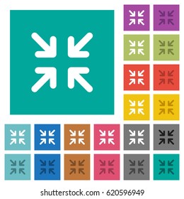 Minimize arrows multi colored flat icons on plain square backgrounds. Included white and darker icon variations for hover or active effects.