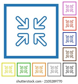 Minimize arrows outline flat color icons in square frames on white background