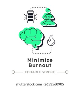 Minimize burnout modern linear concept icon. Accurately aligning workforce. Benefit of capacity management. Flat outline elements connected with dotted lines. Creative visual. Easy to edit