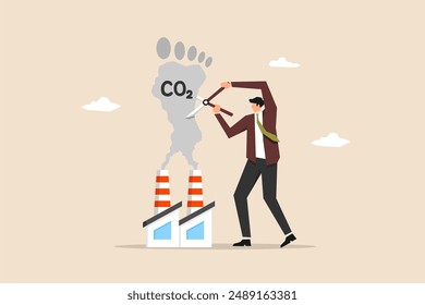 Minimize carbon footprint, reduce emissions and pollution, combat global warming and promote environmental recovery, business leader or politician reducing CO2 emissions from industrial sources.