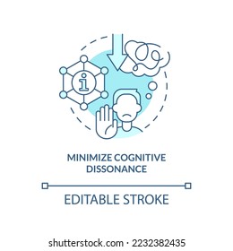 Minimize cognitive dissonance turquoise concept icon. Explanation of myside bias abstract idea thin line illustration. Isolated outline drawing. Editable stroke. Arial, Myriad Pro-Bold fonts used