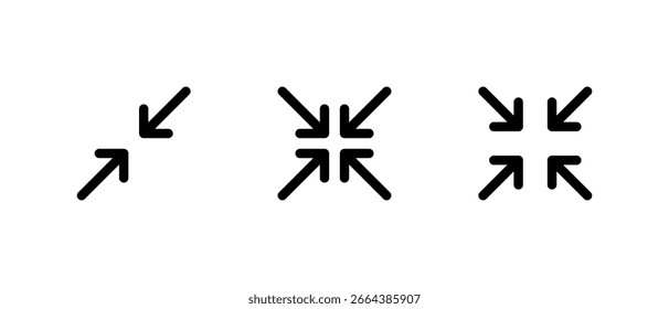 Minimizar e recolher conjunto de ícones. Sair do símbolo de tela inteira para aplicativos de mídia e interface do usuário