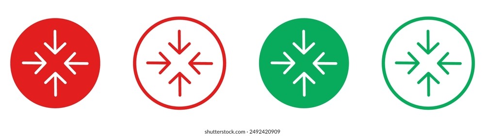 Minimize compact size rally icon small scale arrow icon. down size icon in arrow.
