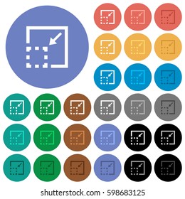 Minimize element multi colored flat icons on round backgrounds. Included white, light and dark icon variations for hover and active status effects, and bonus shades on black backgounds.