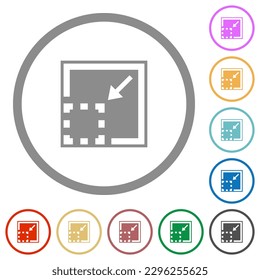 Minimize element solid flat color icons in round outlines on white background