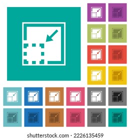 Minimize element solid multi colored flat icons on plain square backgrounds. Included white and darker icon variations for hover or active effects.