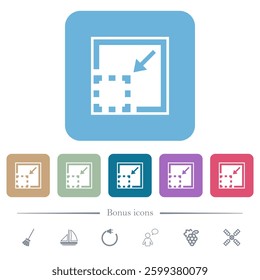 Minimize element solid white flat icons on color rounded square backgrounds. 6 bonus icons included