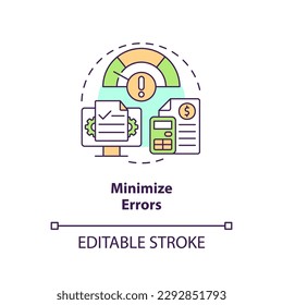 Minimize errors concept icon. Accurate calculations. Accounting software benefit abstract idea thin line illustration. Isolated outline drawing. Editable stroke. Arial, Myriad Pro-Bold fonts used