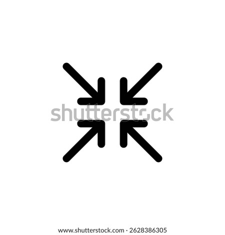 Minimize icon with arrows pointing inward, representing screen reduction, window resize, or zoom out in minimalistic black design