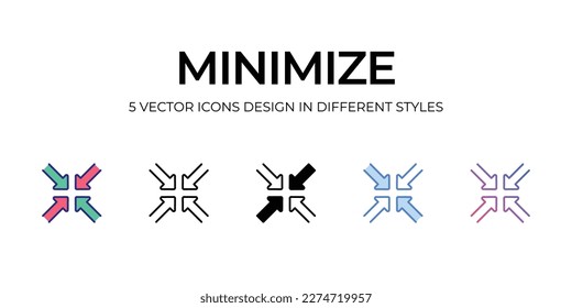 minimize Icon Design in Five style with Editable Stroke. Line, Solid, Flat Line, Duo Tone Color, and Color Gradient Line. Suitable for Web Page, Mobile App, UI, UX and GUI design.