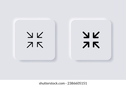 minimizar icono cuatro flechas 4 icono punto de encuentro, rally compacta tamaño pequeño iconos de flechas . reducir el tamaño del icono en flechas. botones de neumorfismo. estilo neumórfico