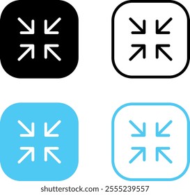 minimize icon four 4 arrows icons, rally compact size small scale arrows icons . shrink icon resize in arrows