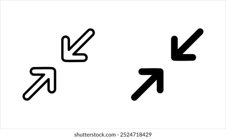 Minimizar el conjunto de iconos, rally tamaño compacto Flechas de escala Pequeña Ilustración vectorial de iconos sobre fondo blanco