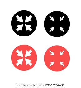 minimize icon set ,small scale arrow icon. resize shrink icon - four intersection points 4 arrows on white background. Editable symbol.