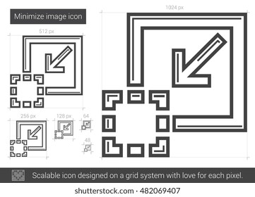 Minimize image vector line icon isolated on white background. Minimize image line icon for infographic, website or app. Scalable icon designed on a grid system.