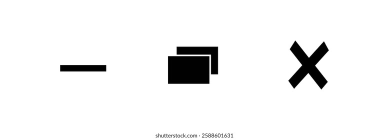 Minimize, Maximize, and Close button icon vector for web and UI. Linear black vector web buttons for software and application. Vector close web window design.
