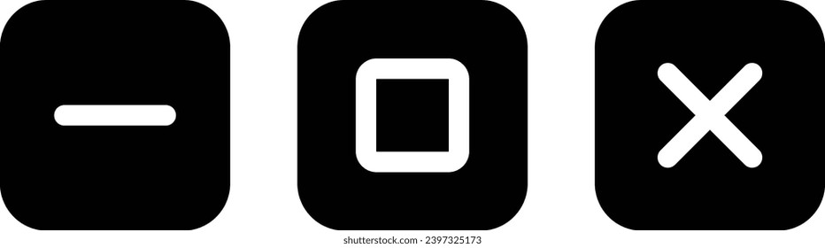 Minimize, maximize, and close icons on white background. Web, UI, App window button. Vector illustration