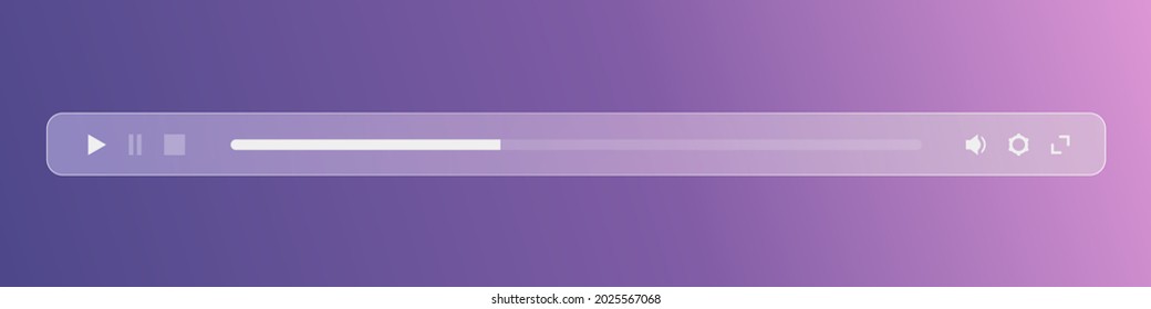Minimized video player interface of transparent frosted glass. Ground glass multimedia player bar