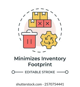 Minimizes inventory footprint multi color concept icon. Reduction in scrap and waste. Benefit of MRP II. Round shape line illustration. Abstract idea. Graphic design. Easy to use in article