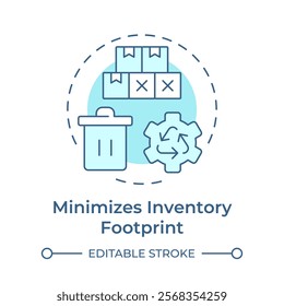 Minimizes inventory footprint soft blue concept icon. Reduction in scrap and waste. Benefit of MRP II. Round shape line illustration. Abstract idea. Graphic design. Easy to use in article